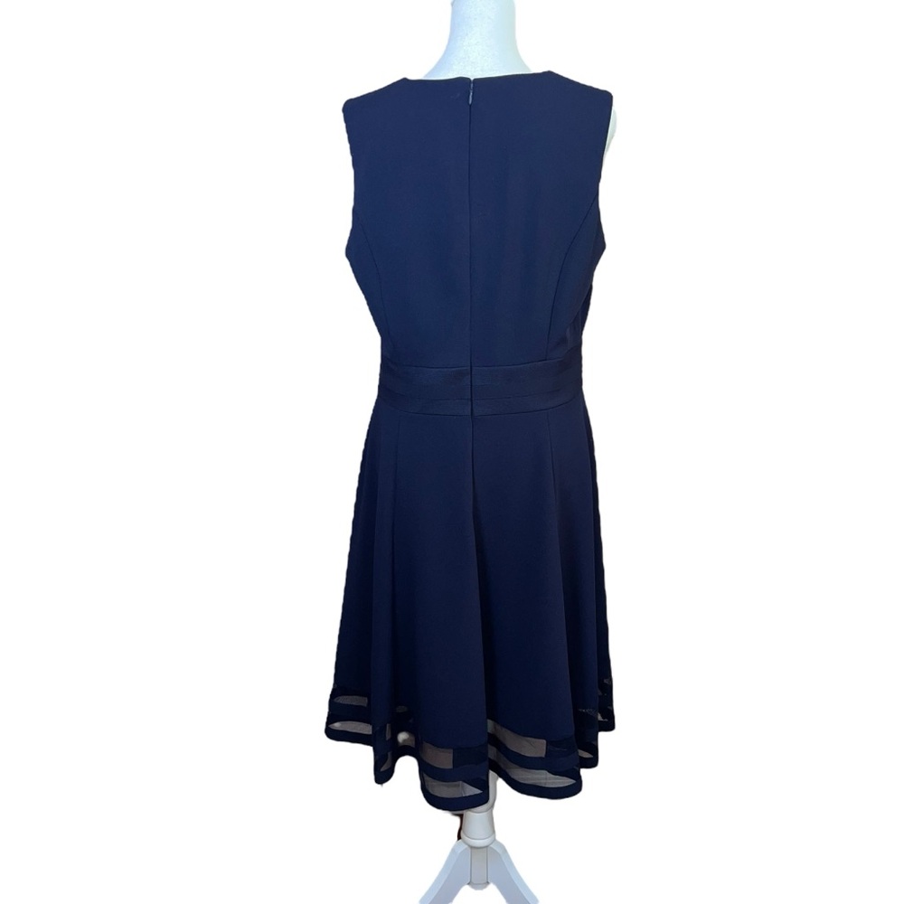 NEW Calvin Klein Illusion-Trim Fit & Flare A-Line Dress Navy Sleeveless Size 12 - Picture 3 of 10